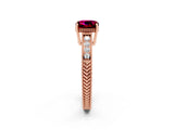 Rose gold Cushion Cut Garnet Ring with Milgrain Pavé Band and Four-Prong Setting_14