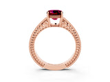 Rose gold Cushion Cut Garnet Ring with Milgrain Pavé Band and Four-Prong Setting_15