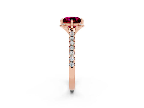 Rose gold Cushion Cut Garnet Ring with Pavé Band and Floral Prong Setting_2