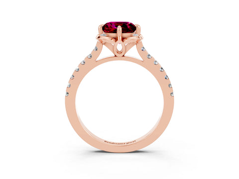 Rose gold Cushion Cut Garnet Ring with Pavé Band and Floral Prong Setting_3