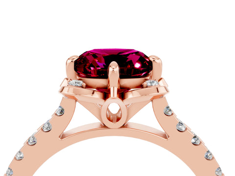 Rose gold Cushion Cut Garnet Ring with Pavé Band and Floral Prong Setting_4