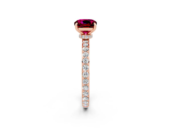 Rose gold Cushion Cut Garnet Pavé Engagement Ring with Round  Accents and Prong Setting
