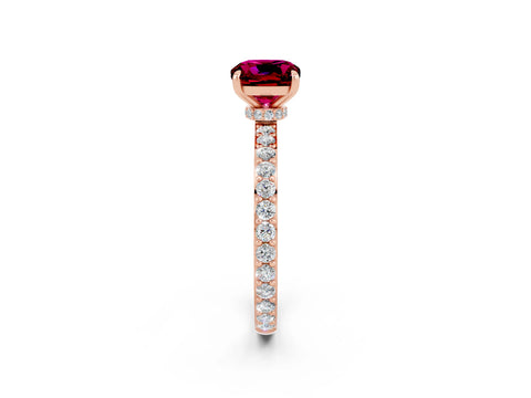 Rose gold Cushion Cut Garnet Ring with Pavé Band and Four-Prong Setting_2