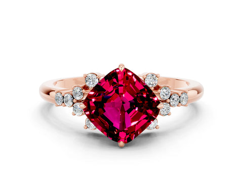 Rose gold Cushion Cut Garnet Ring with Side Stones and Four-Prong Setting_36