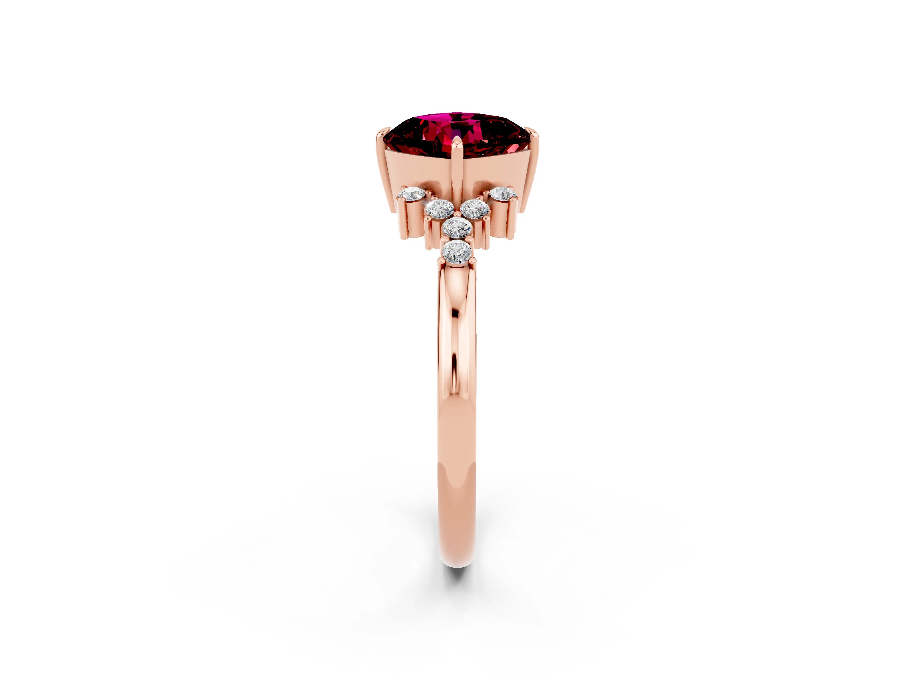 Rose gold Cushion Cut Garnet Ring with Side Stones and Four-Prong Setting_38