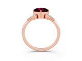 Rose gold Cushion Cut Garnet Ring with Side Stones and Four-Prong Setting_39