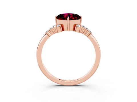 Rose gold Cushion Cut Garnet Ring with Side Stones and Four-Prong Setting_39