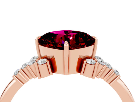 Rose gold Cushion Cut Garnet Ring with Side Stones and Four-Prong Setting_40