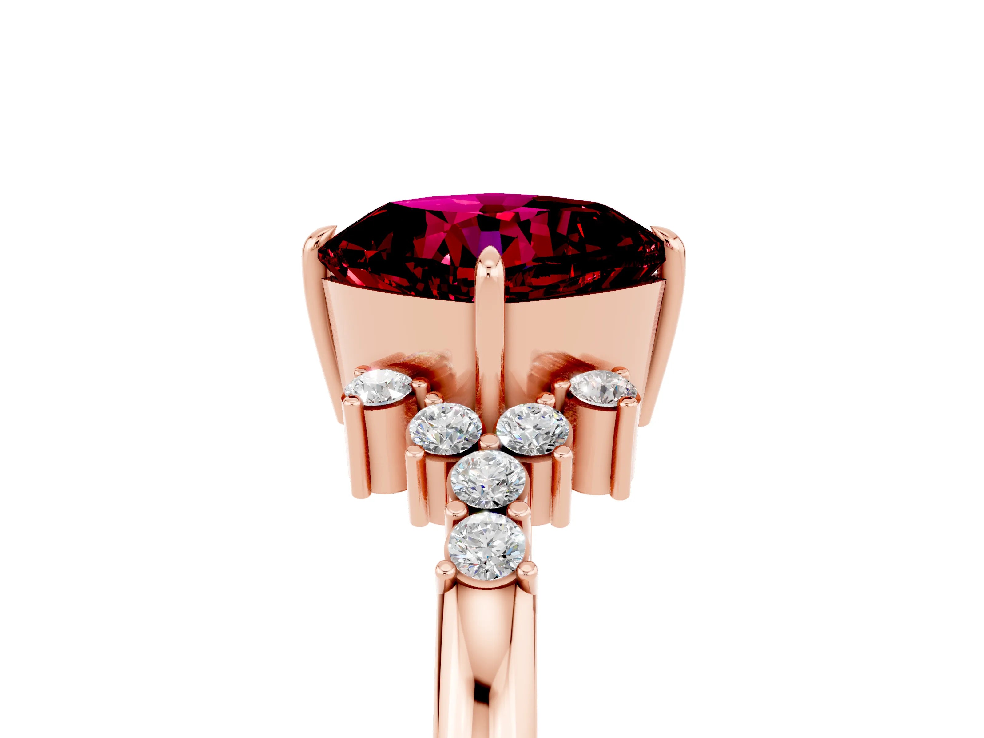 Rose gold Cushion Cut Garnet Ring with Side Stones and Four-Prong Setting_41