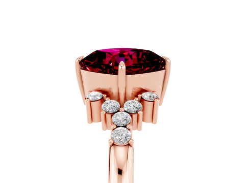 Rose gold Cushion Cut Garnet Ring with Side Stones and Four-Prong Setting_41