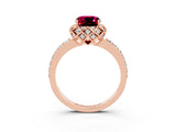 Rose gold Cushion Cut Garnet Scalloped Halo Engagement Ring with Round Shared Prong Band_27