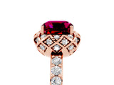 Rose gold Cushion Cut Garnet Scalloped Halo Engagement Ring with Round Shared Prong Band_29