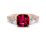 Rose gold Cushion Cut Garnet Scattered Round Accent Ring with Prong Setting_24