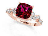Rose gold Cushion Cut Garnet Scattered Round Accent Ring with Prong Setting_25