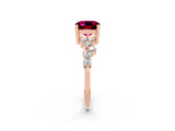 Rose gold Cushion Cut Garnet Scattered Round Accent Ring with Prong Setting_26