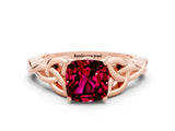 Rose gold Cushion Cut Garnet Solitaire Celtic Knot Ring with Four-Prong Setting_12