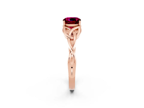 Rose gold Cushion Cut Garnet Solitaire Celtic Knot Ring with Four-Prong Setting_14