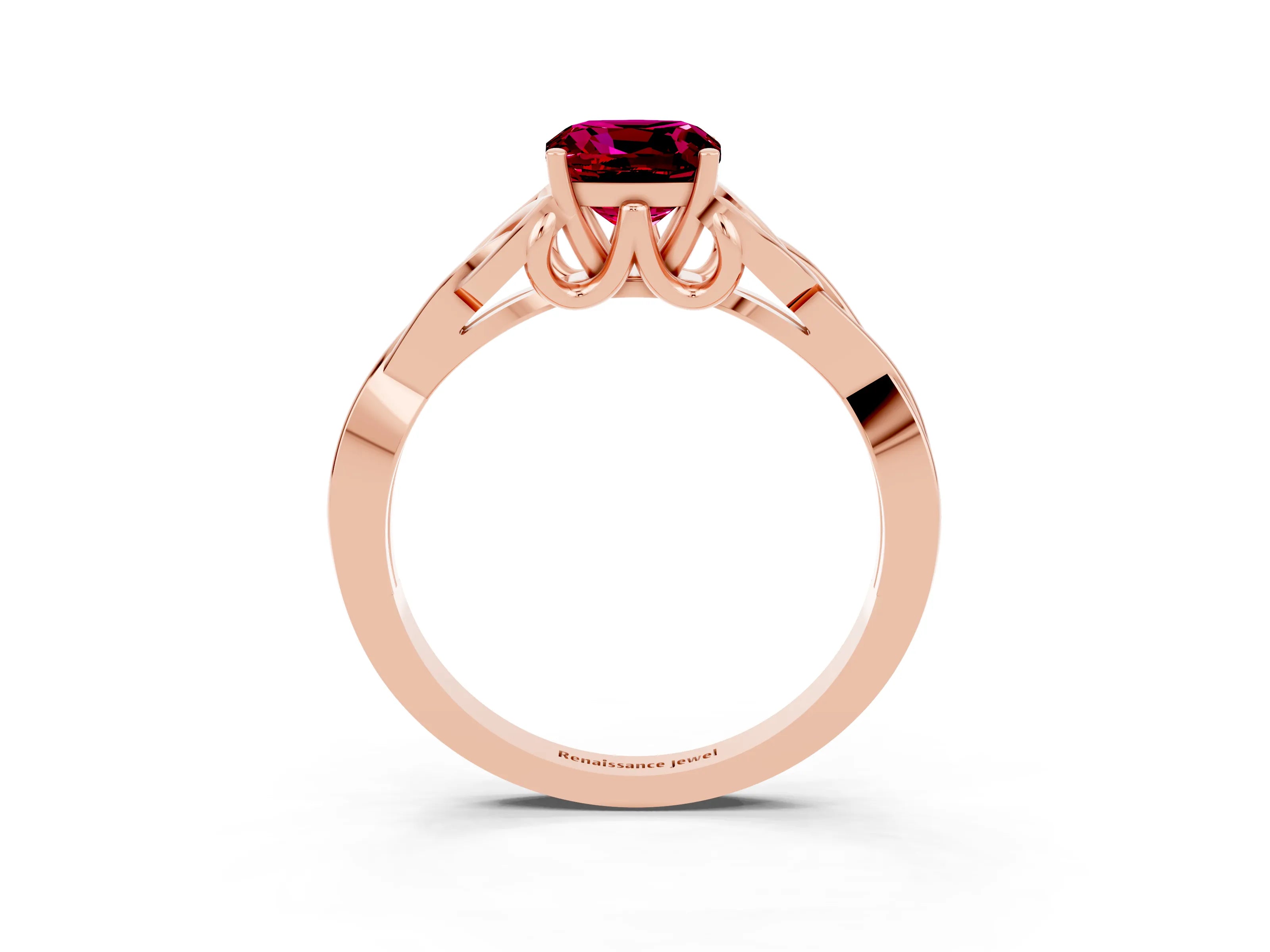 Rose gold Cushion Cut Garnet Solitaire Celtic Knot Ring with Four-Prong Setting_15