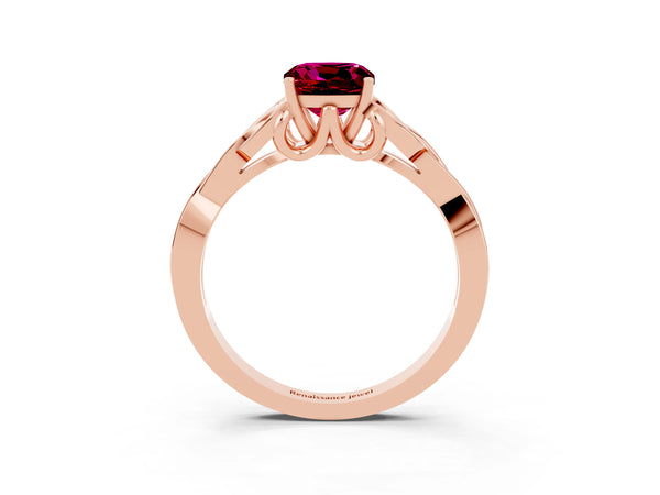 Rose gold Cushion Cut Garnet Solitaire Celtic Knot Ring with Four-Prong Setting