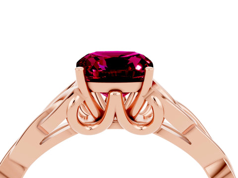 Rose gold Cushion Cut Garnet Solitaire Celtic Knot Ring with Four-Prong Setting_16