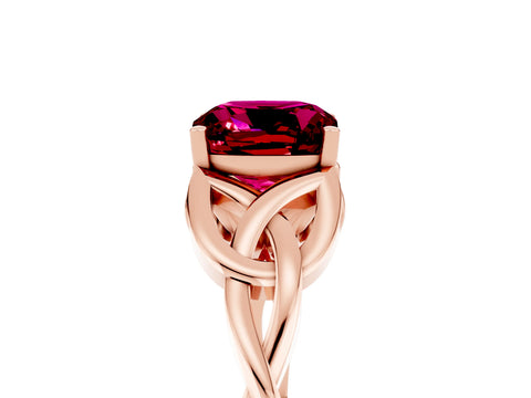Rose gold Cushion Cut Garnet Solitaire Celtic Knot Ring with Four-Prong Setting_17