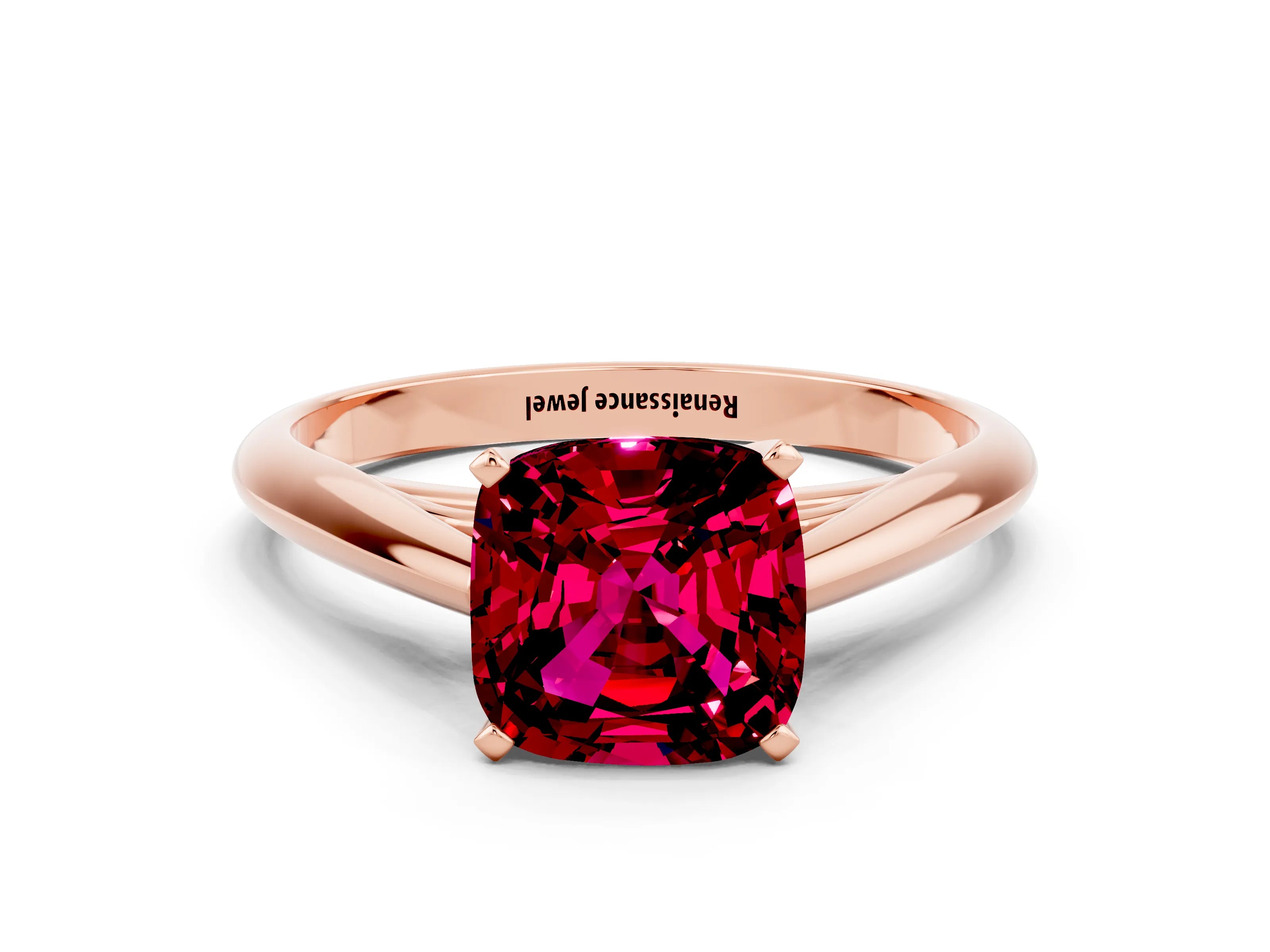 Rose gold Cushion Cut Garnet Solitaire Engagement Ring with Cathedral Setting and Four-Prong Mount_12