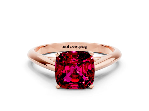 Rose gold Cushion Cut Garnet Solitaire Engagement Ring with Cathedral Setting and Four-Prong Mount_12