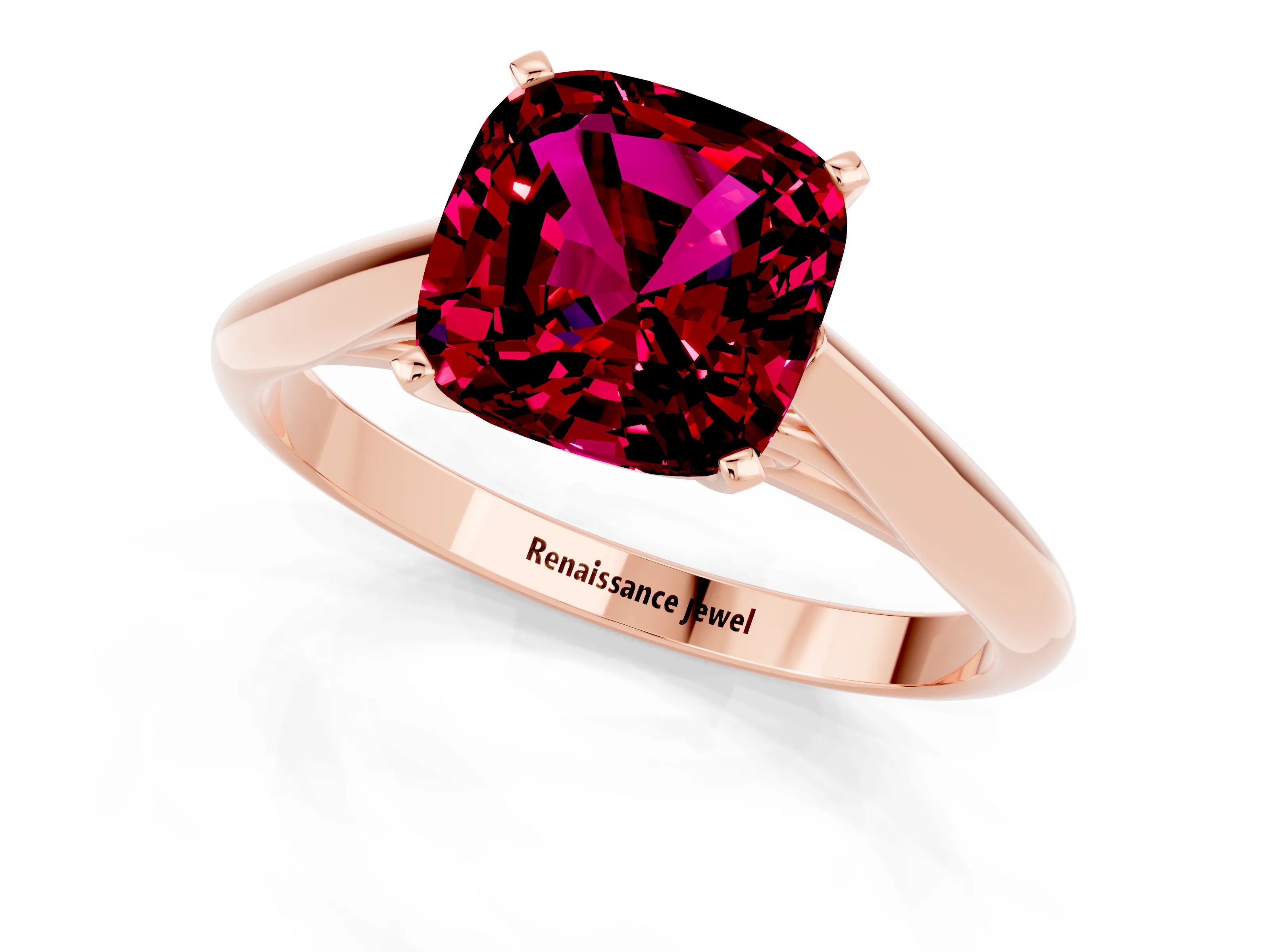 Rose gold Cushion Cut Garnet Solitaire Engagement Ring with Cathedral Setting and Four-Prong Mount_13