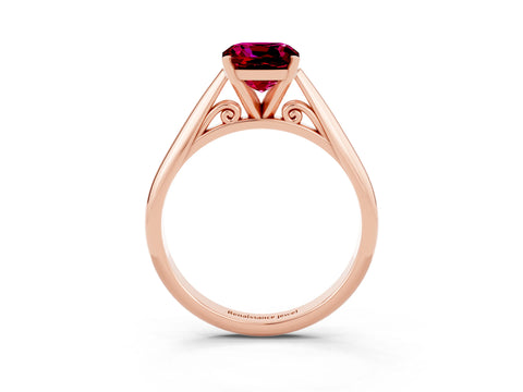 Rose gold Cushion Cut Garnet Solitaire Engagement Ring with Cathedral Setting and Four-Prong Mount_15