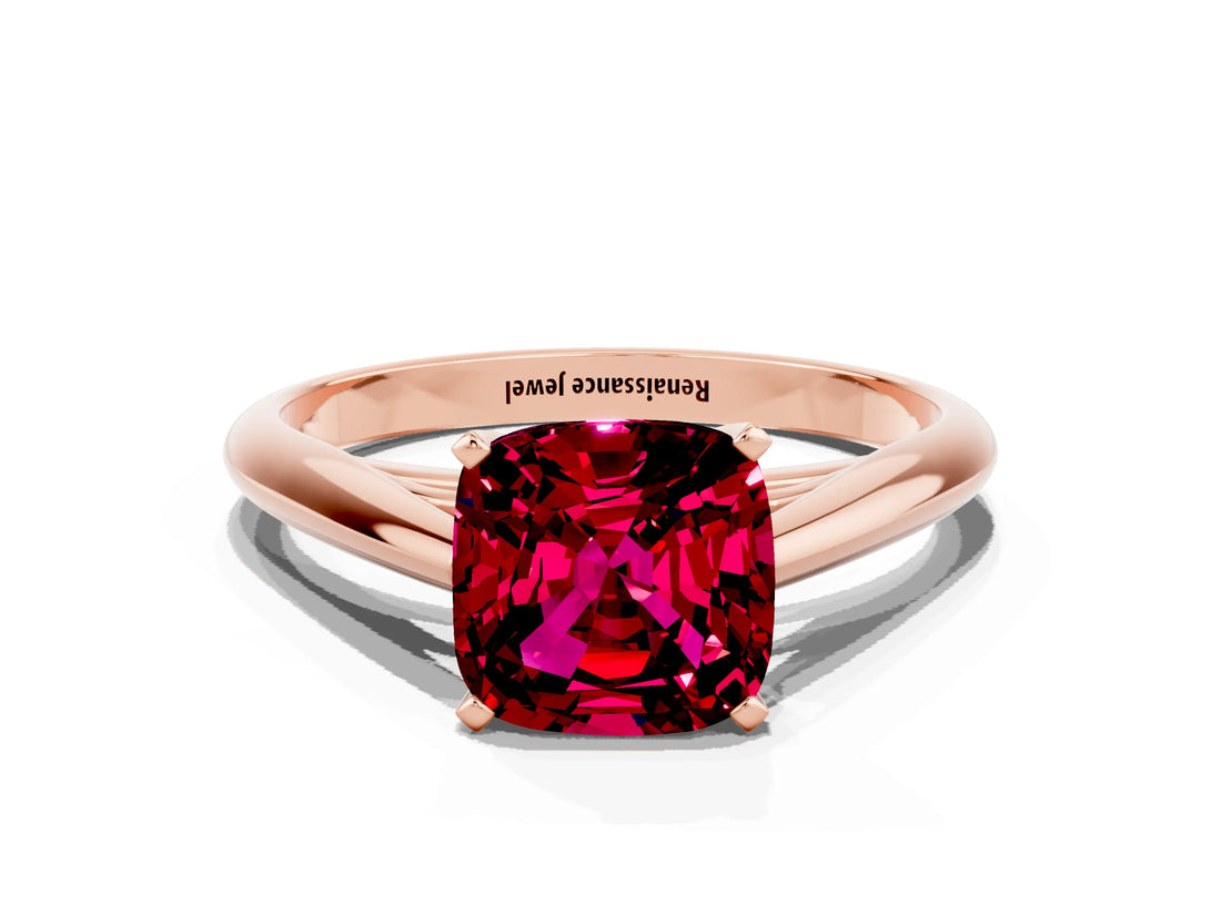 Rose gold Cushion Cut Garnet Solitaire Engagement Ring with Cathedral Setting and Four-Prong Mount_78