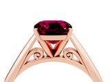 Rose gold Cushion Cut Garnet Solitaire Engagement Ring with Cathedral Setting and Four-Prong Mount_82