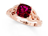 Rose gold Cushion Cut Garnet Solitaire Engagement Ring with Celtic Knot Band and Four-Prong Setting_1