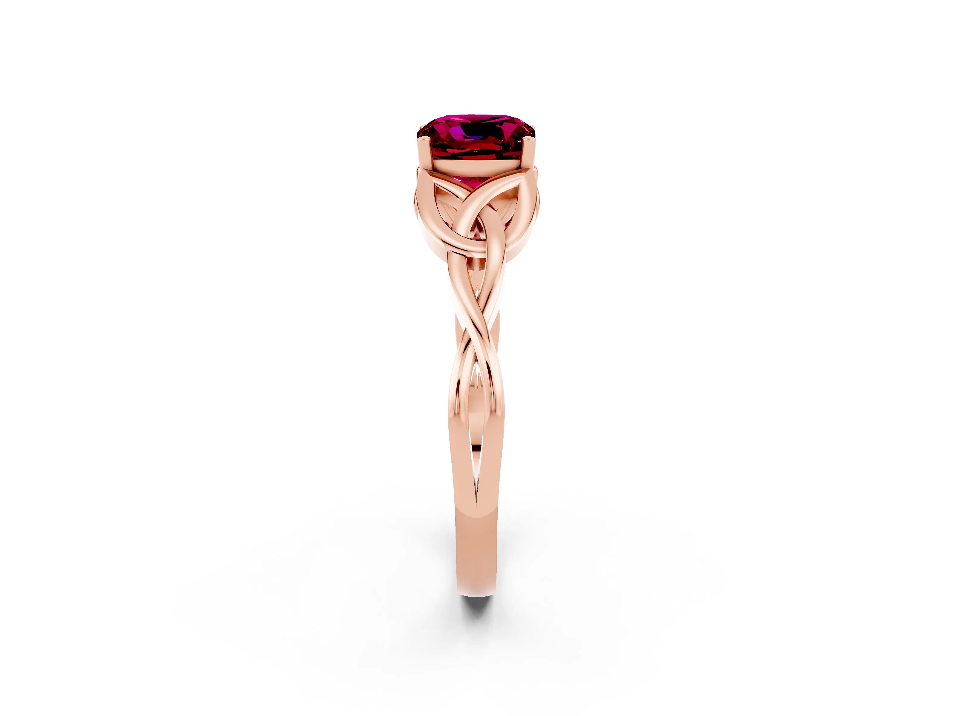 Rose gold Cushion Cut Garnet Solitaire Engagement Ring with Celtic Knot Band and Four-Prong Setting_2