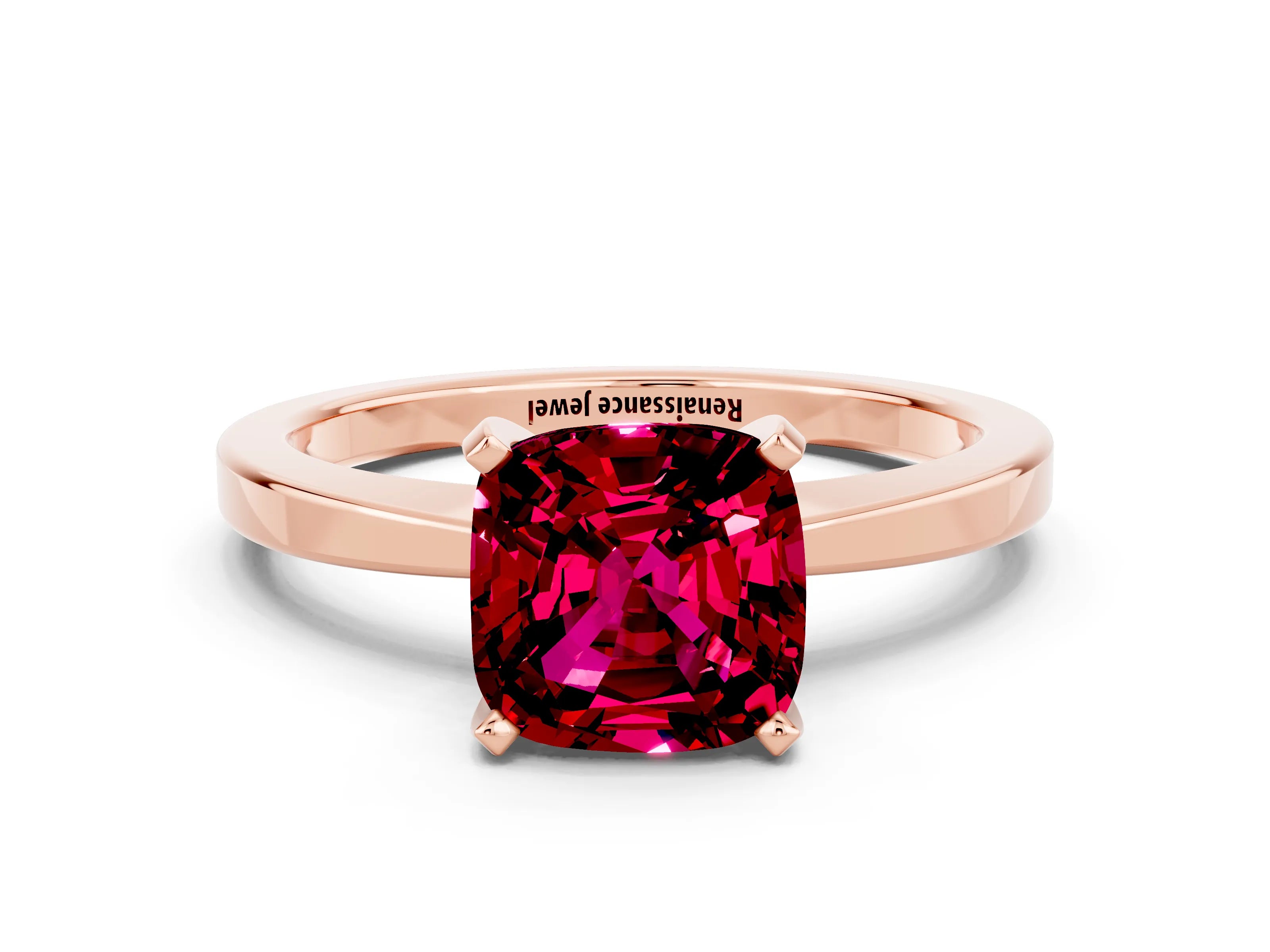 Rose gold Cushion Cut Garnet Solitaire Engagement Ring with Classic Band and Four-Prong Setting_24