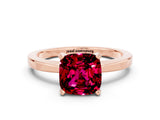 Rose gold Cushion Cut Garnet Solitaire Engagement Ring with Classic Band and Four-Prong Setting_24
