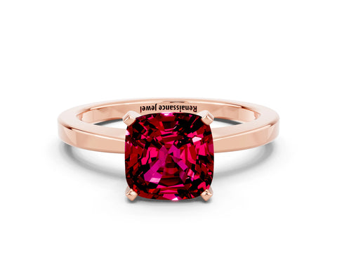 Rose gold Cushion Cut Garnet Solitaire Engagement Ring with Classic Band and Four-Prong Setting_24