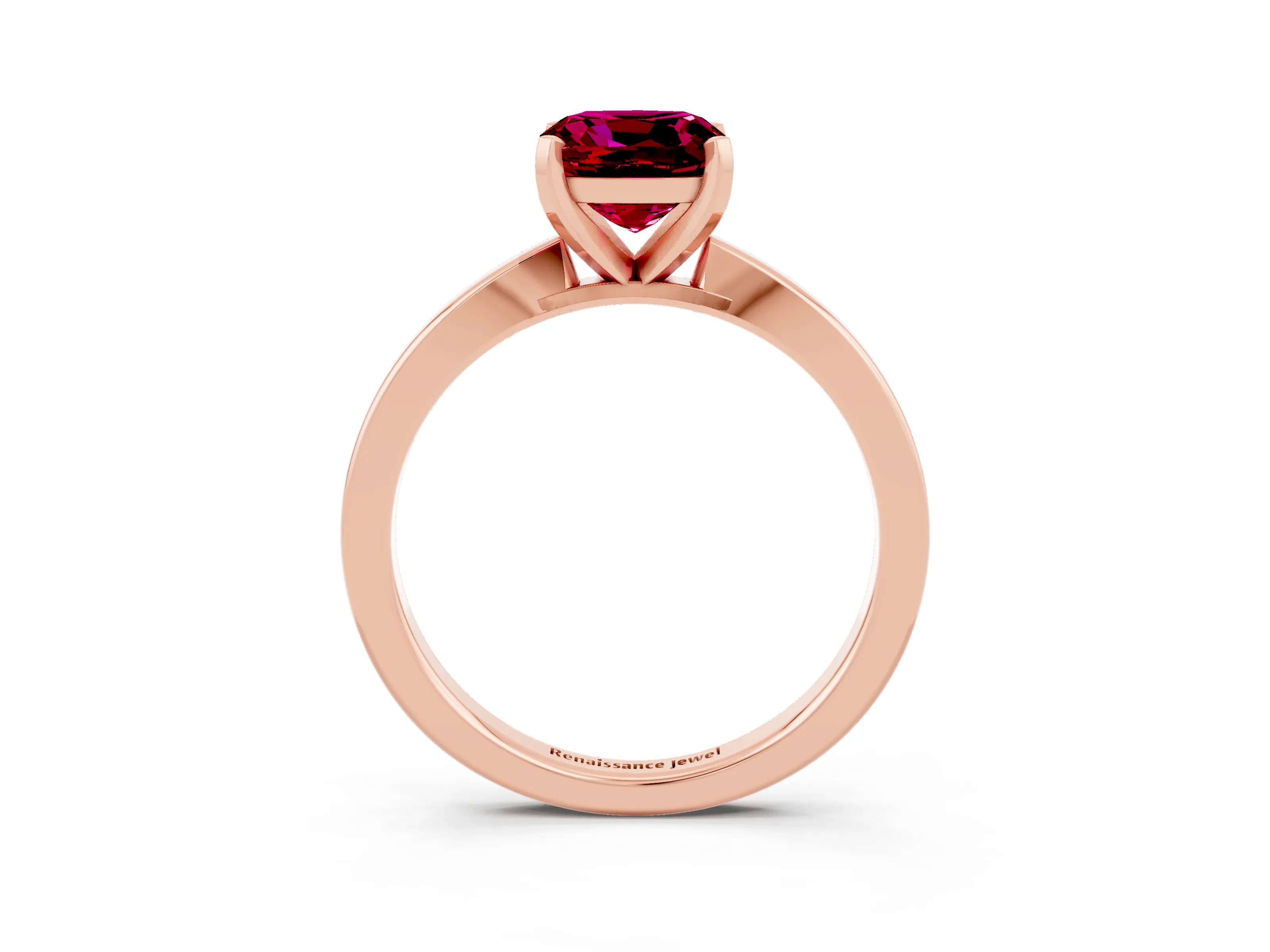 Rose gold Cushion Cut Garnet Solitaire Engagement Ring with Classic Band and Four-Prong Setting_27