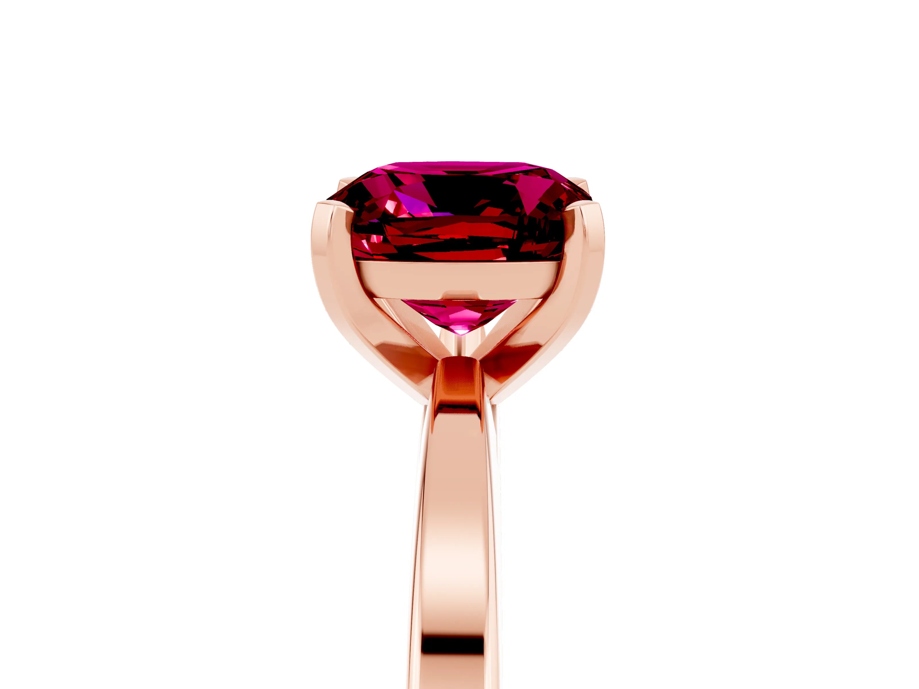 Rose gold Cushion Cut Garnet Solitaire Engagement Ring with Classic Band and Four-Prong Setting_29