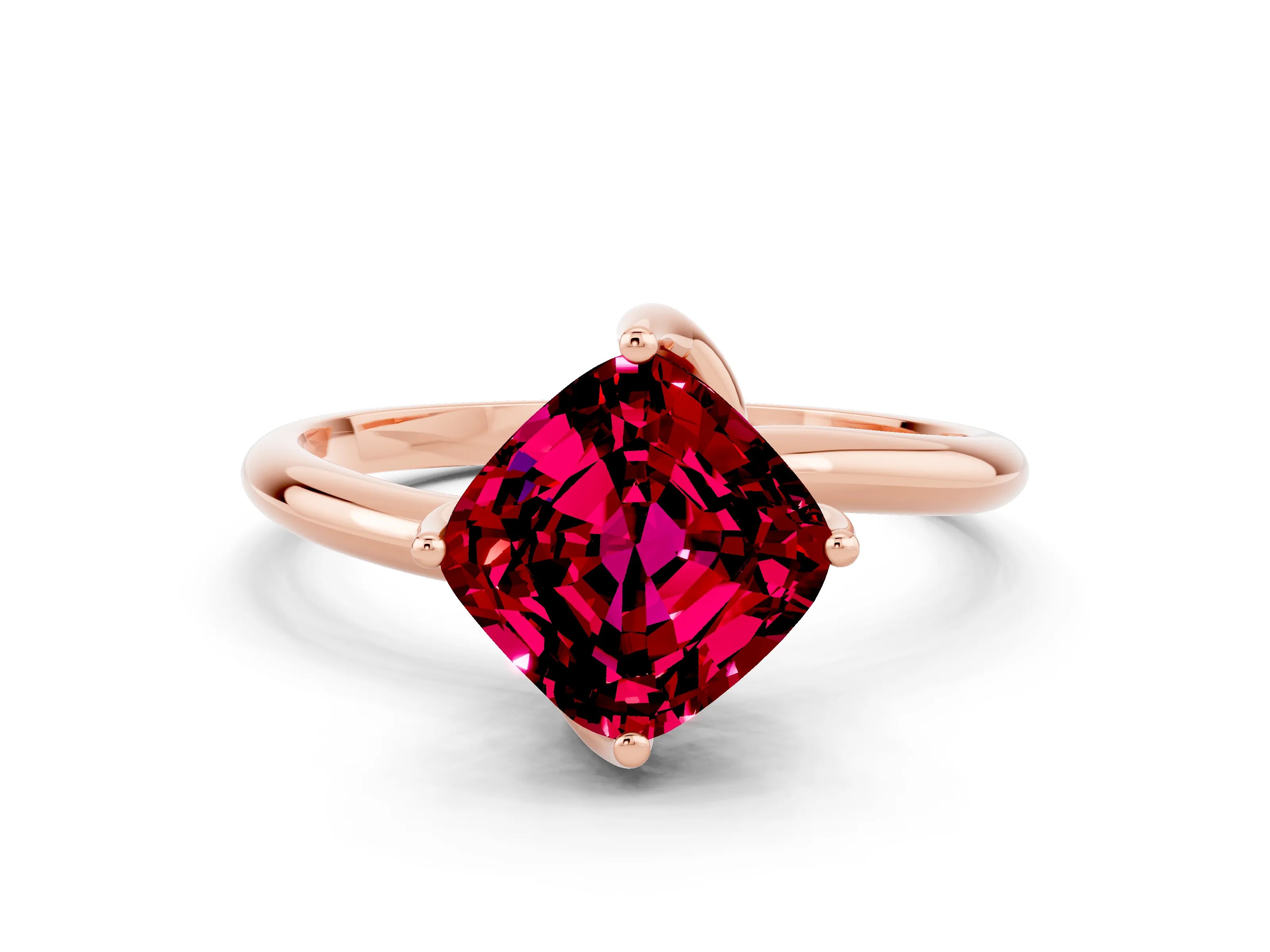 Rose gold Cushion Cut Garnet Solitaire Engagement Ring with Four-Prong Setting and Classic Band_12