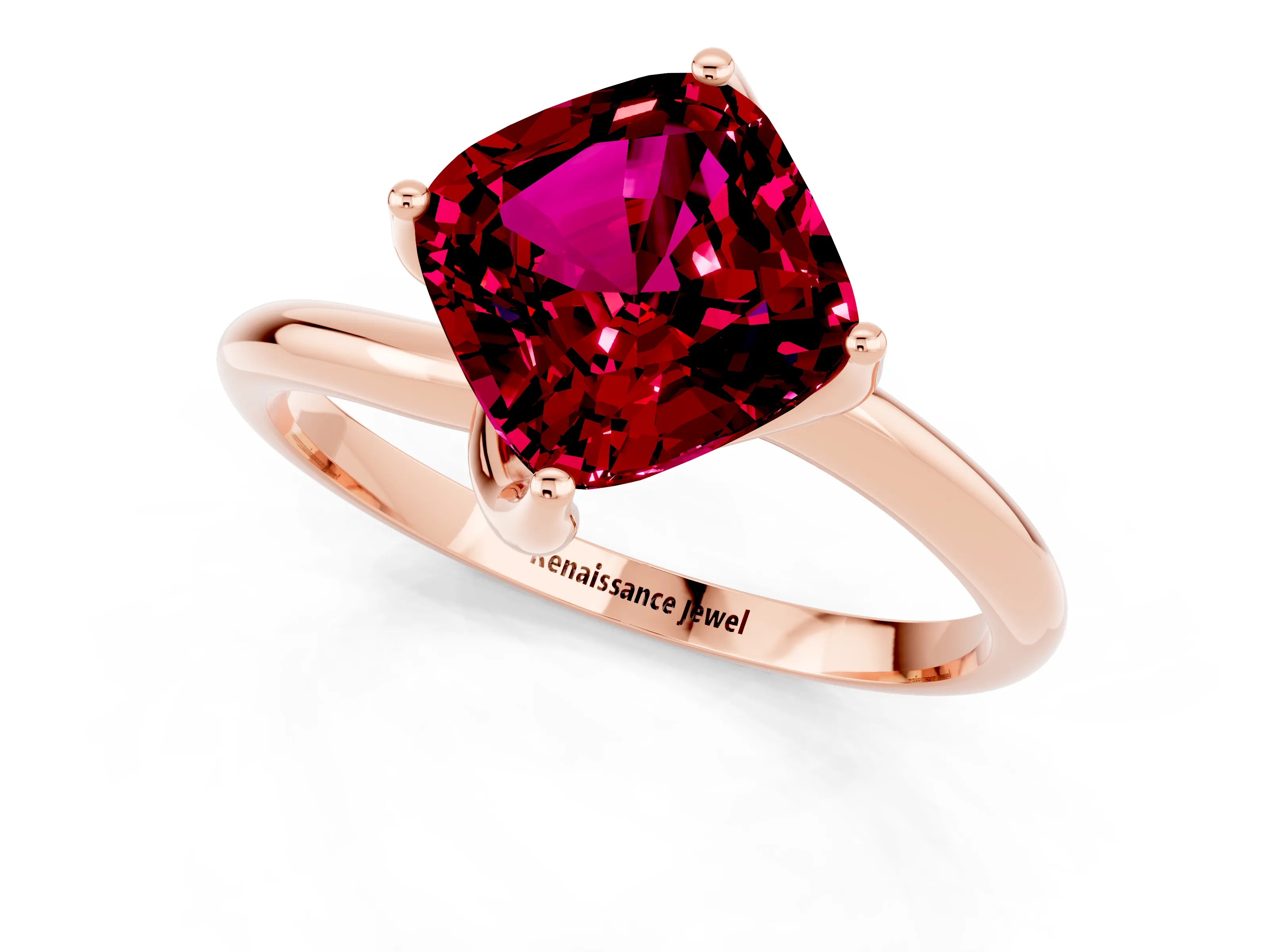 Rose gold Cushion Cut Garnet Solitaire Engagement Ring with Four-Prong Setting and Classic Band_13