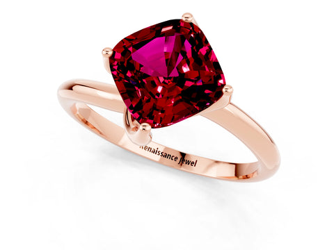 Rose gold Cushion Cut Garnet Solitaire Engagement Ring with Four-Prong Setting and Classic Band_13