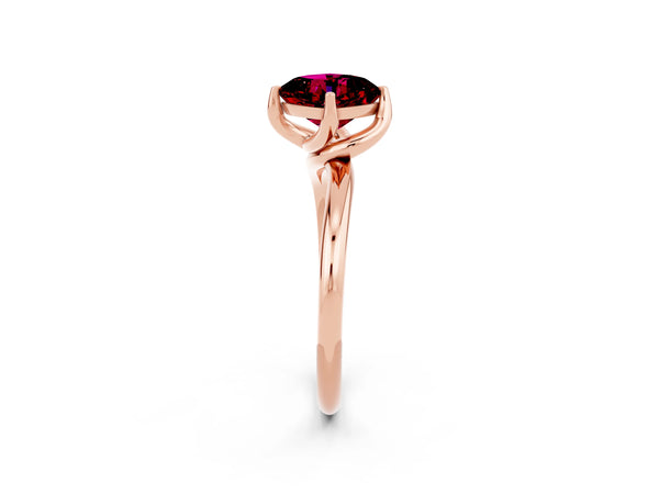 Rose gold Cushion Cut Garnet Solitaire Engagement Ring with Four-Prong Setting and Classic Band