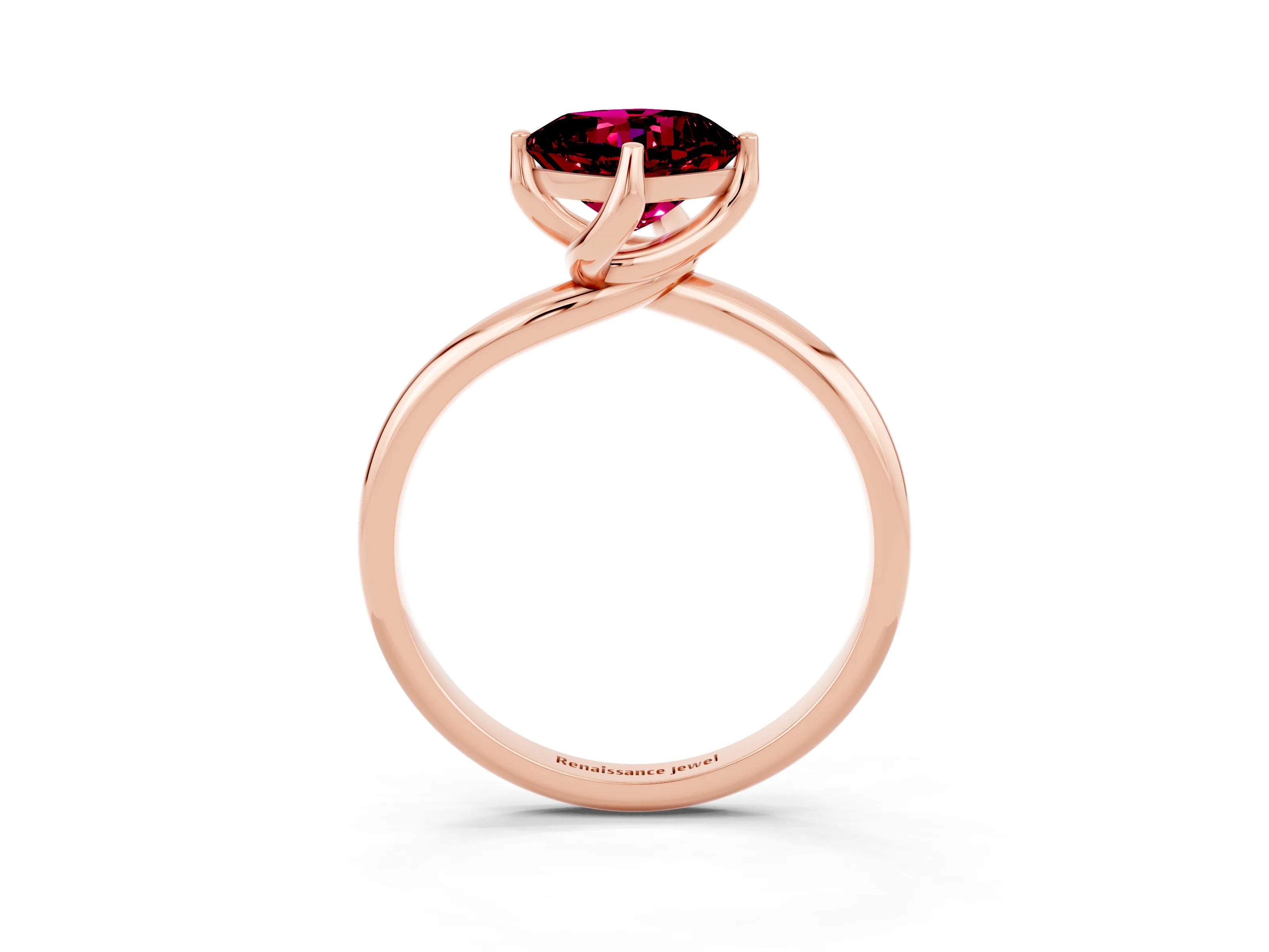 Rose gold Cushion Cut Garnet Solitaire Engagement Ring with Four-Prong Setting and Classic Band_15