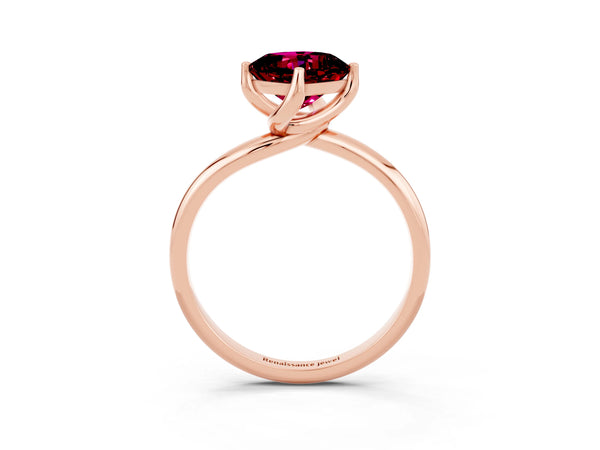 Rose gold Cushion Cut Garnet Solitaire Engagement Ring with Four-Prong Setting and Classic Band