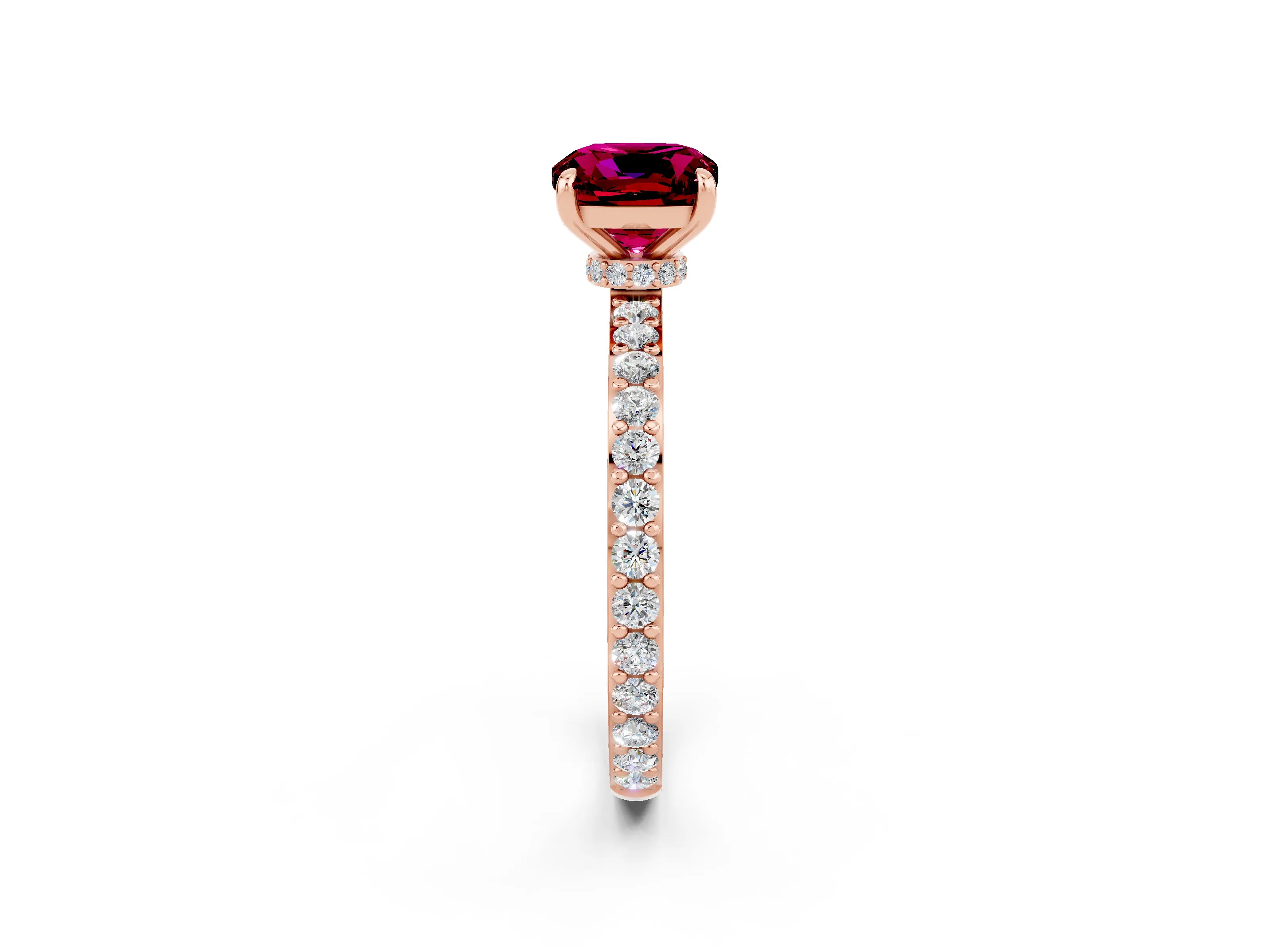 Rose gold Cushion Cut Garnet Solitaire Engagement Ring with Pavé Band and Four-Prong Setting_2