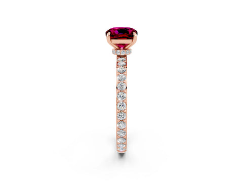 Rose gold Cushion Cut Garnet Solitaire Engagement Ring with Pavé Band and Four-Prong Setting_2