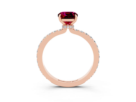 Rose gold Cushion Cut Garnet Solitaire Engagement Ring with Pavé Band and Four-Prong Setting_3