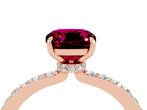Rose gold Cushion Cut Garnet Solitaire Engagement Ring with Pavé Band and Four-Prong Setting_4
