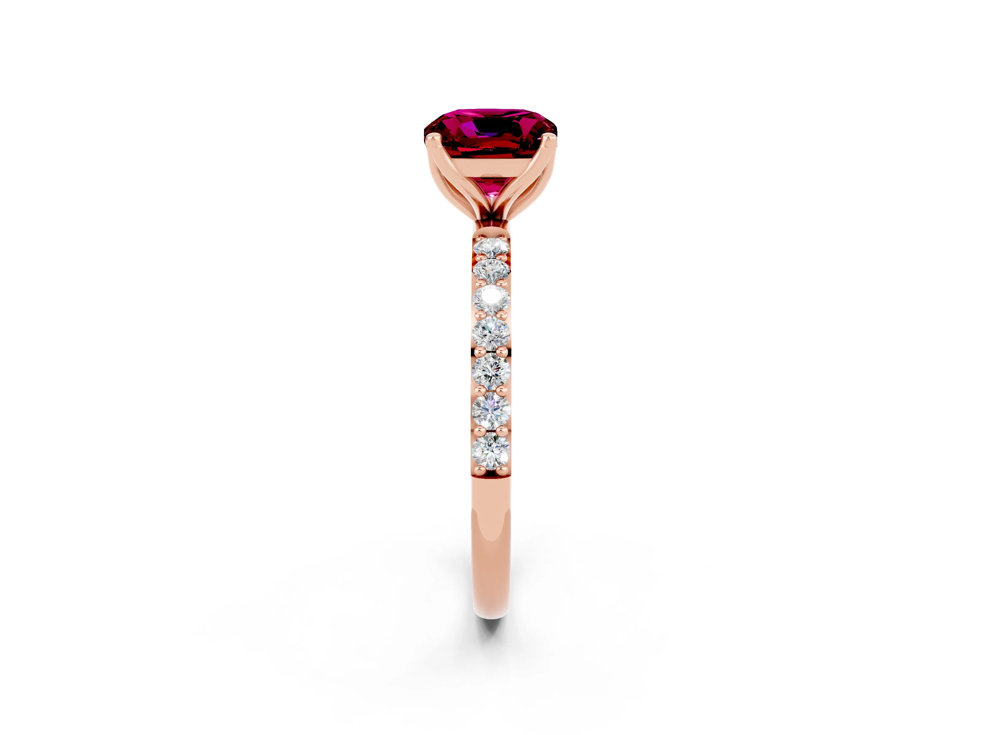 Rose gold Cushion Cut Garnet Solitaire Engagement Ring with Pavé Band and Prong Setting_2