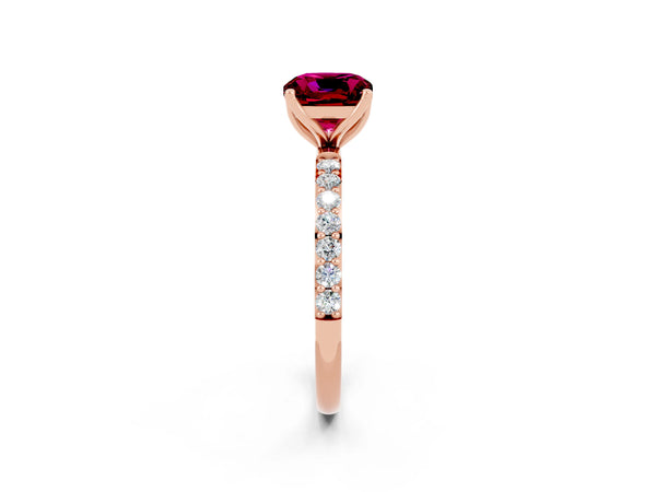 Rose gold Cushion Cut Garnet Solitaire Engagement Ring with Round  Pavé Band and Prong Setting